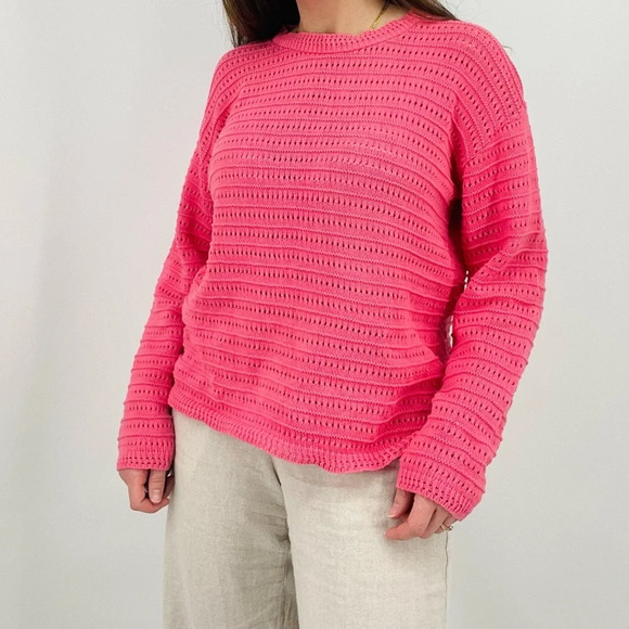vintage coastal cowgirl bubblegum pink slouchy pointelle crewneck sweater size m - Picture 9 of 9